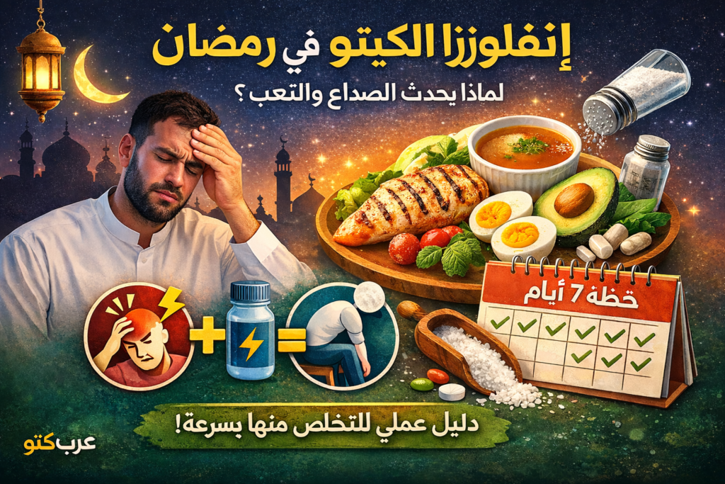 إنفلونزا الكيتو في رمضان مع صداع وتعب وخطة 7 أيام للتخلص منها باستخدام الطعام والماء والأملاح