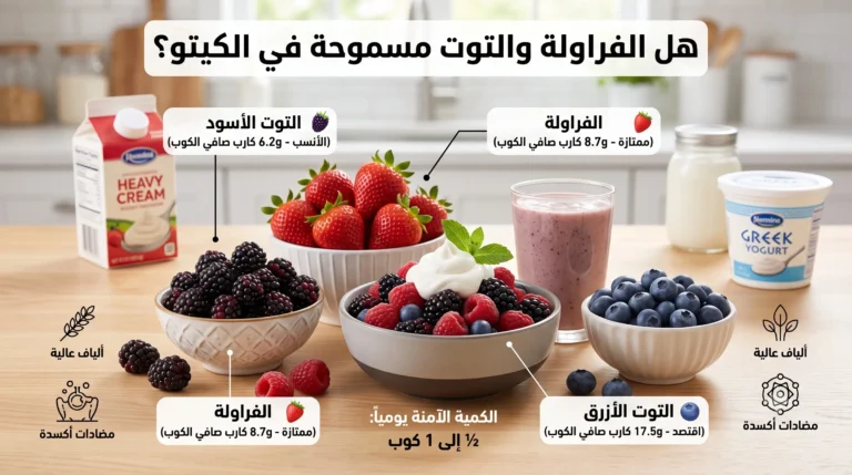 مجموعة من الفراولة والتوت الأسود والأزرق لتوضيح الفواكه المسموحة في الكيتو دايت